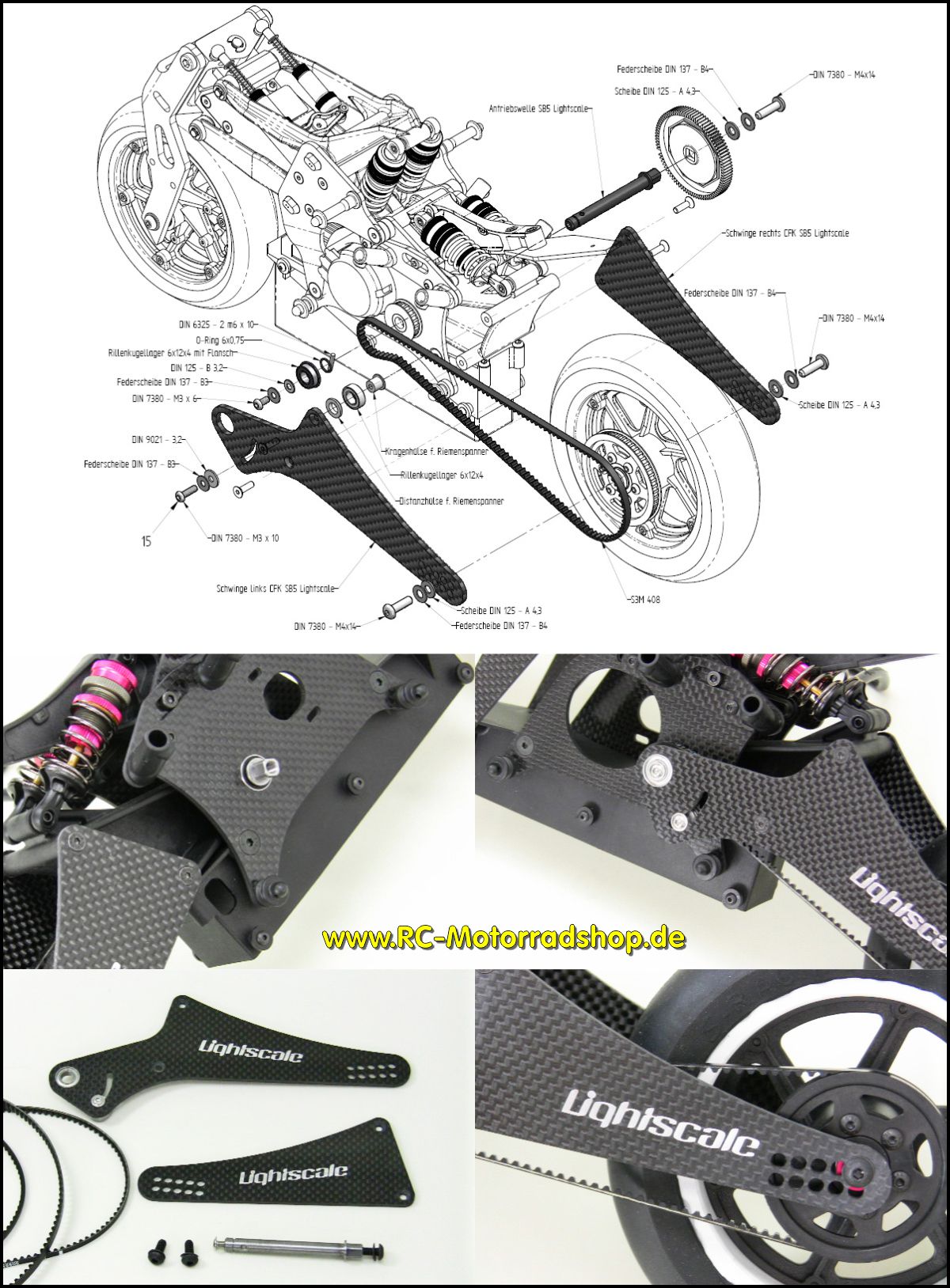 53030000: LIGHTSCALE Schwingenset Carbon links/rechts + Antriebswelle SB-5 53030000
