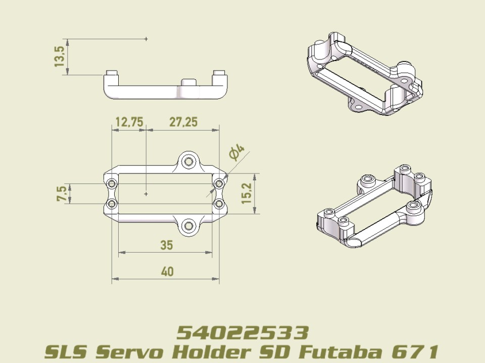 54022533: Servo Halter (LD) für FUTABA BLS671, SLS, JABBER ONE / TWO 54022533
