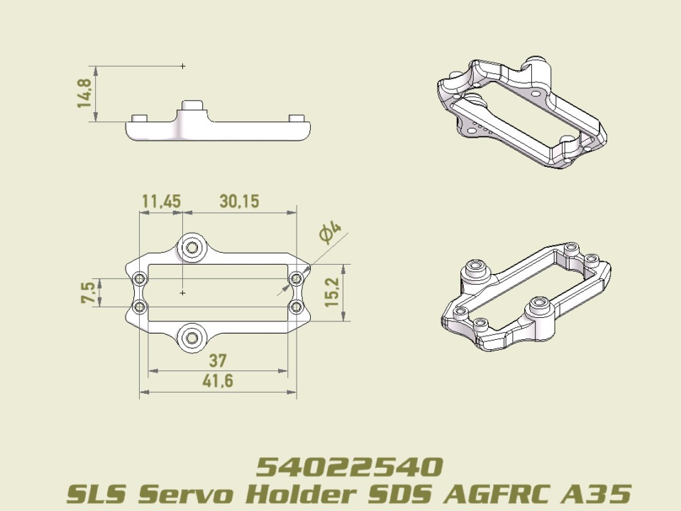54022540: Servo Halter (SDS) für AGFRC A35, SLS, JABBER ONE / TWO 54022540