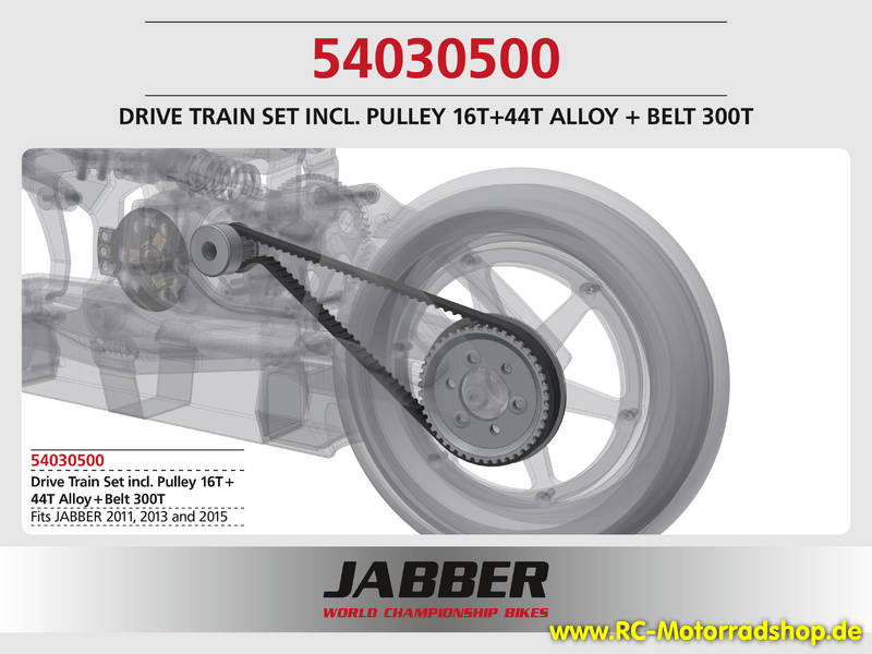 54030500: LIGHTSCALE Set Riemenrad 16z + 44z S3M, Alu Jabber + Riemen 300T 54030500