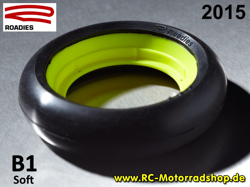 65022600: ROADIES 1:5 Hinterreifen 2015 - Compound B1 (Soft) - verklebt auf gelber Felge 65022600