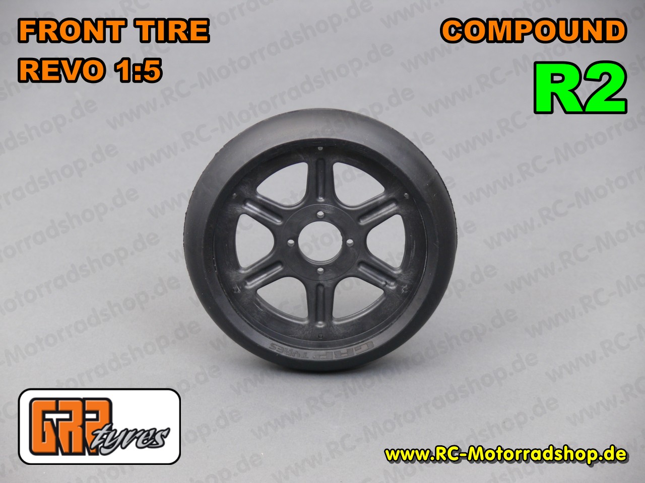 GRX12-R2: GRP 1:5 Bike-Reifen REVO Slick vorne - Compound R2 (SuperSoft Rain) + Felgenstern GRX12-R2