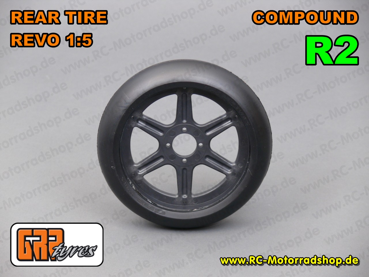 GRX22-R2: GRP 1:5 Bike-Reifen REVO Slick hinten - Compound R2 (SuperSoft Rain) + Felgenstern GRX22-R2