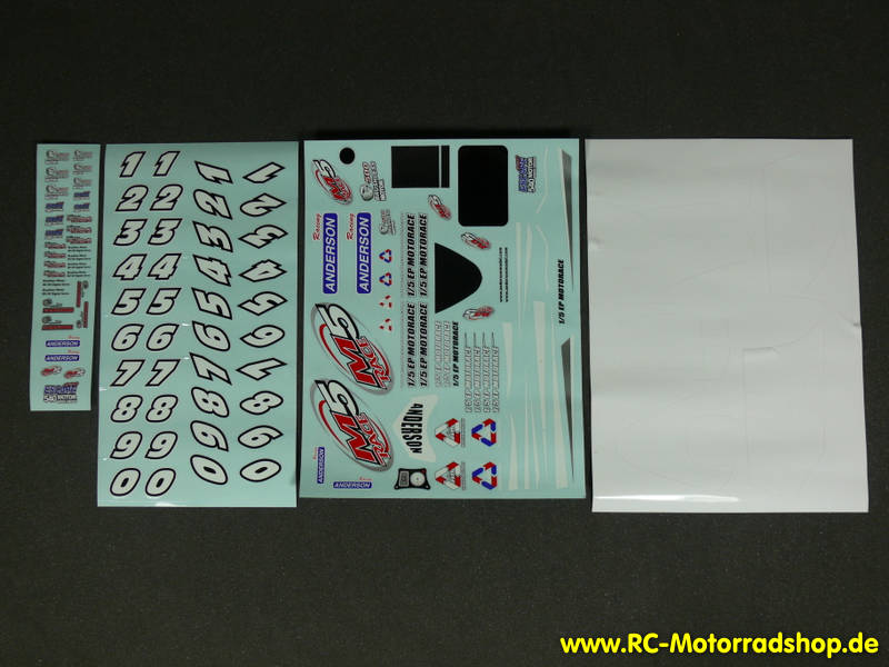 M59557: Satz Aufkleber (Decals) für Verkleidung für Anderson 1/5 EP Motorace M59557