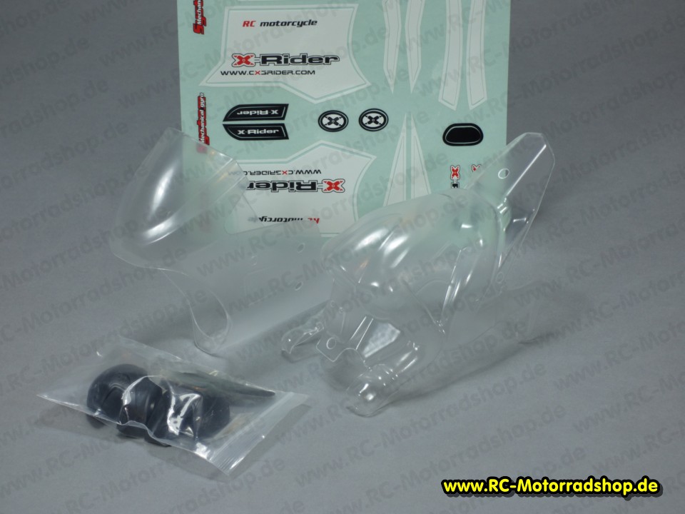 MS8156CR: Verkleidung + Fahrerpuppe unlackiert klar + Aufkleber X-RIDER MARS MS8156CR