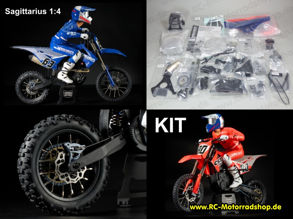 SAG-KIT: X-Rider 1:4 Cross-Motorrad SAGITTARIUS KIT blau / rot mit elektr. Gyro (ohne RC Komponenten) SAG-KIT
