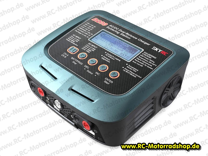 SK100097: Ladegerät SkyRC D200 DUO mit Lötkolben für LiPo / LiFe / LiIon / LiMn / NiCd / NiMH / Pb Akkus SK100097
