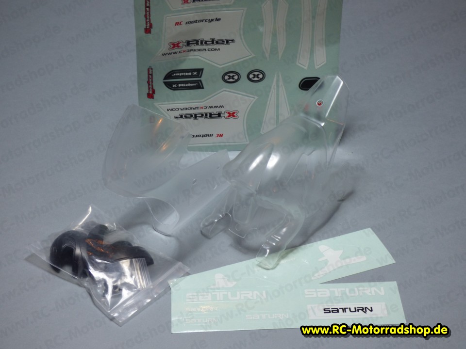 XR8156CR: Verkleidung + Fahrerpuppe unlackiert klar + Aufkleber X-RIDER SATURN XR8156CR