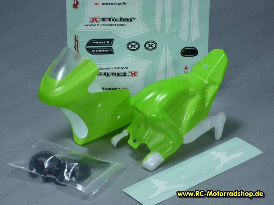 XR8156GN: Verkleidung + Fahrerpuppe grün + Aufkleber X-RIDER SATURN XR8156GN