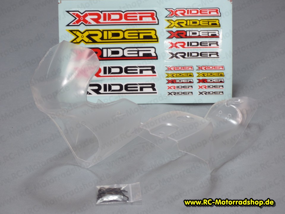 XR8178CR: Verkleidung Tank / Sitzbank unlackiert klar + Aufkleber X-RIDER SATURN XR8178CR