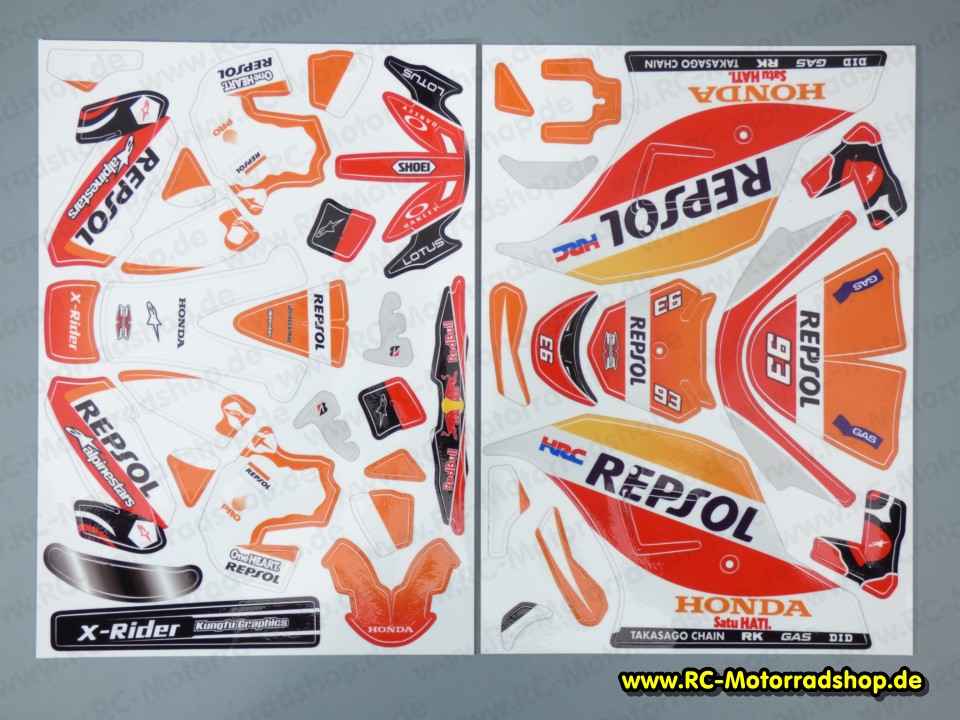 XR8248-93-1: Dekorbogen X-RIDER Repsol SATURN / MARS (für alte Verkleidung / Fahrerpuppe) XR8248-93-1