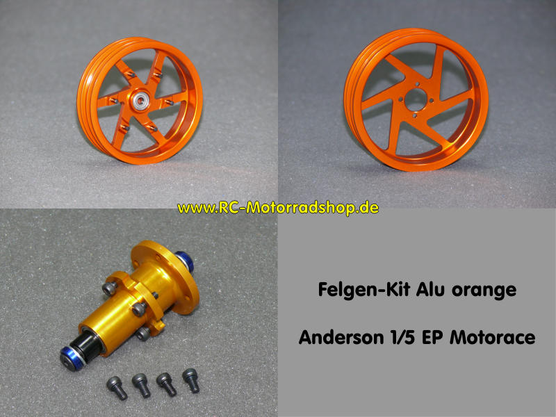 ZH-TT03: Satz Alufelgen orange + Hinterradmitnehmer für Anderson EP Motorace ZH-TT03